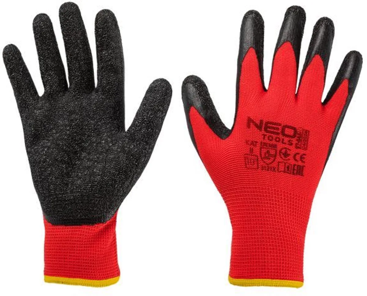Rode werkhandschoenen met latex coating - polyester - voor montage en tuinwerk de Neo Tools, Rouge, 10 – image du produit