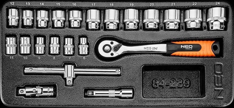 Serie - Dopsleutelset - 3/8 inch - 22-delig - Chroom-vanadiumstaal von Neo Tools, Neutraal – Produktbild