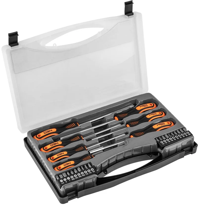 Serie - Schroevendraaierset - 27-delen - CrV Staal - Magnetische Punt - Ergonomische Handgreep de Neo Tools, Orange – image du produit