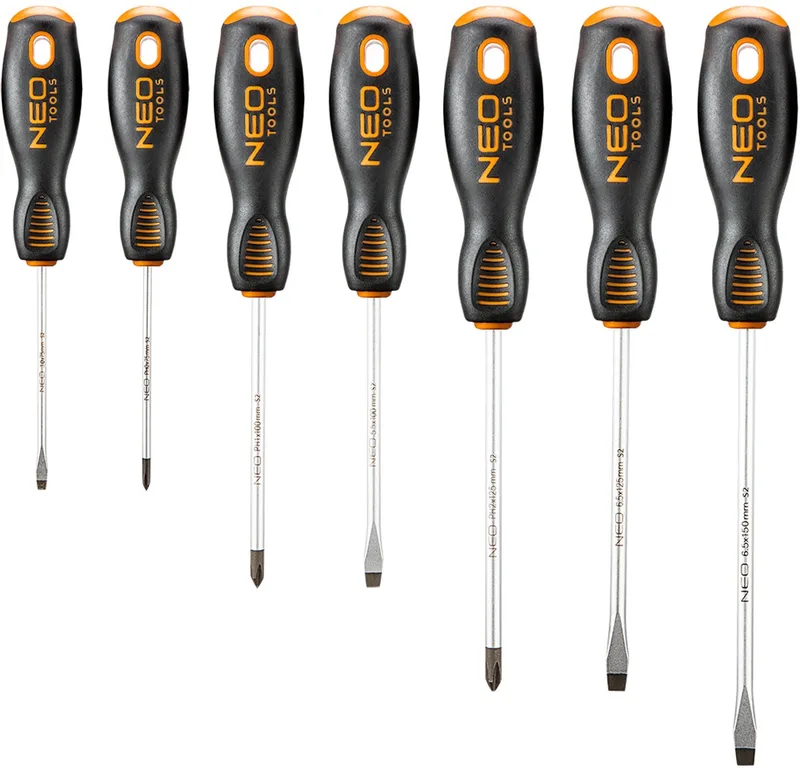 Serie - Schroevendraaierset - Plat en Kruiskop - 7 stuks - Magnetische Punt - Duurzame S2 Staal de Neo Tools, Bleu – image du produit