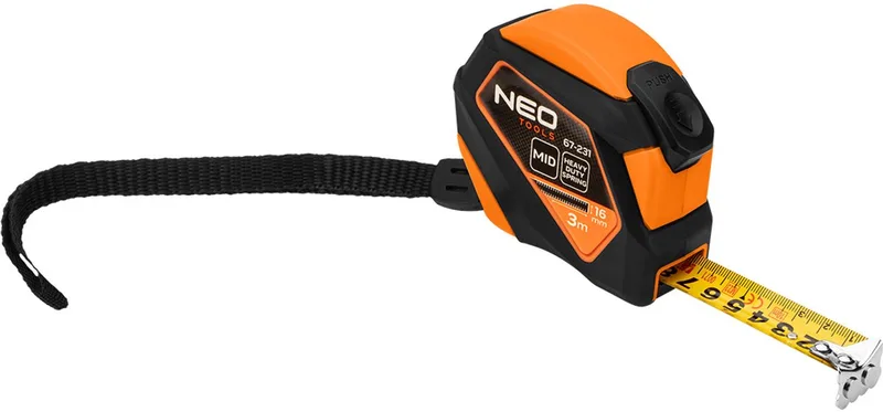 Stalen Rolmaat - 3 m - Autostop - Magneet van Neo Tools, Oranje – productafbeelding
