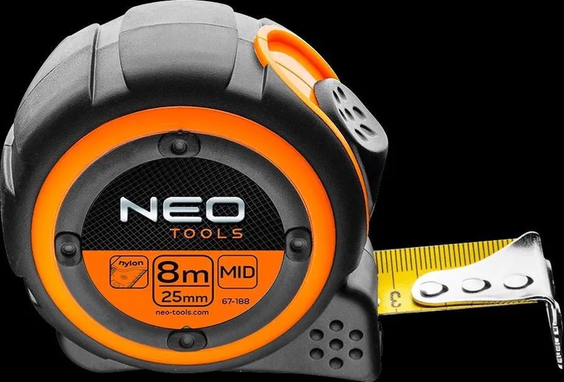 Stalen Rolmaat - 8m x 25mm - Magnetische Tip - Nylon Coating by Neo Tools, Neutraal – product image