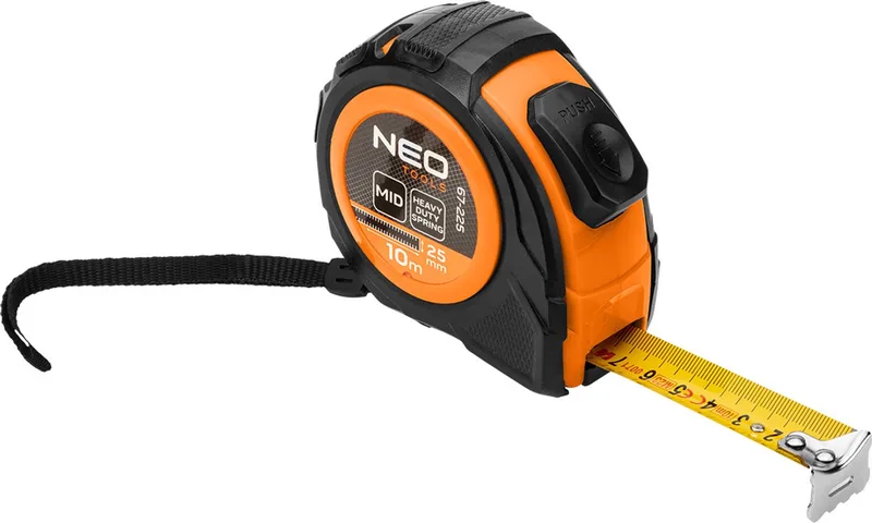 Stalen Rolmaat - Autostop - 10m x 25mm - Twee Blokkeringsknoppen de Neo Tools – image du produit