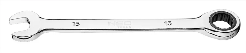Steeksleutel met Ratelsleutel - 15 mm - 72-tands - Chroom-Vanadium Staal by Neo Tools, Silver – product image