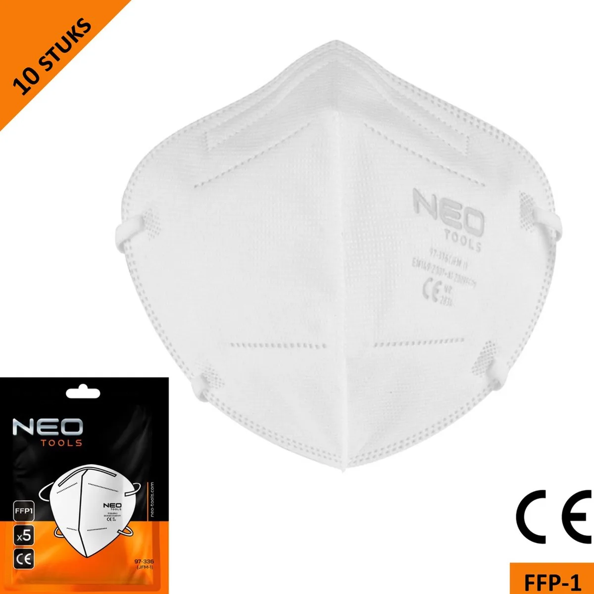 stofmasker halfgelaatsmasker - FFP1 - 5 laags - CE gecertificeerd - 10 stuks by Neo Tools, White – product image
