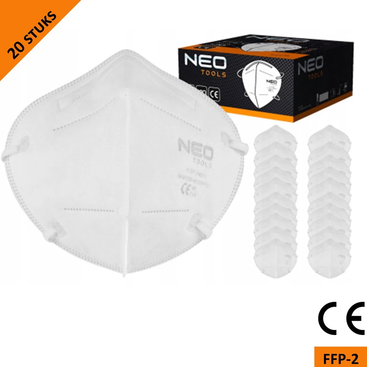 stofmasker halfgelaatsmasker - FFP2 - 5 laags - CE gecertificeerd - 20 stuks de Neo Tools, Blanc – image du produit