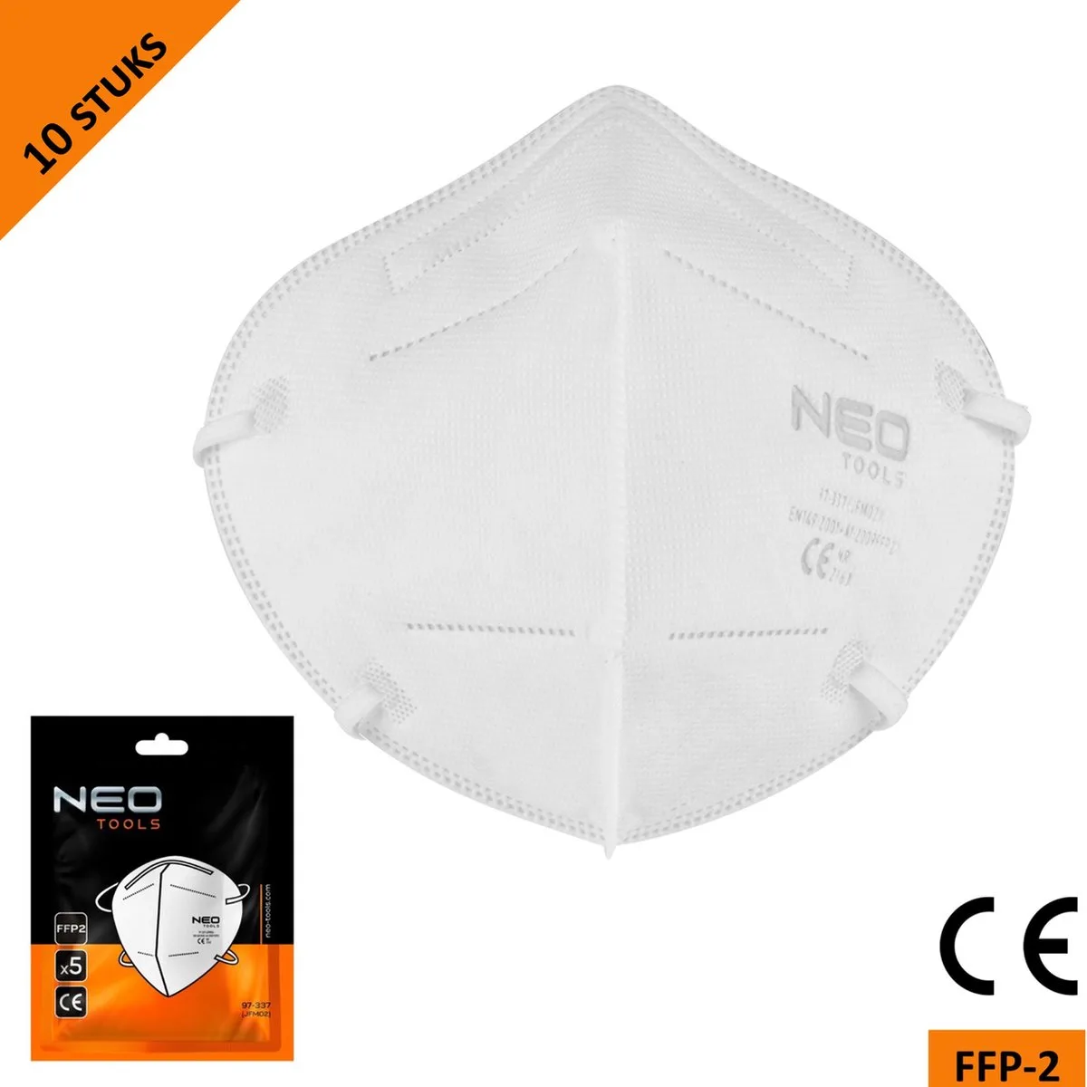 stofmasker halfgelaatsmasker - FFP2 - 5 laags - CE gecertificeerd - 10 stuks by Neo Tools, White – product image