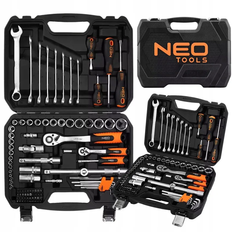 TOOLS 100-delige Doppenset 1/2" & 1/4" CrV Staal Koffer by Neo Tools, Black – product image