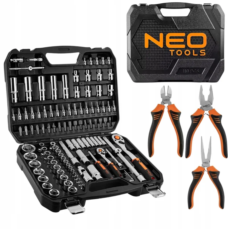 TOOLS 110-delige doppenset 1/4" & 1/2" met tangenset by Neo Tools, Black – product image