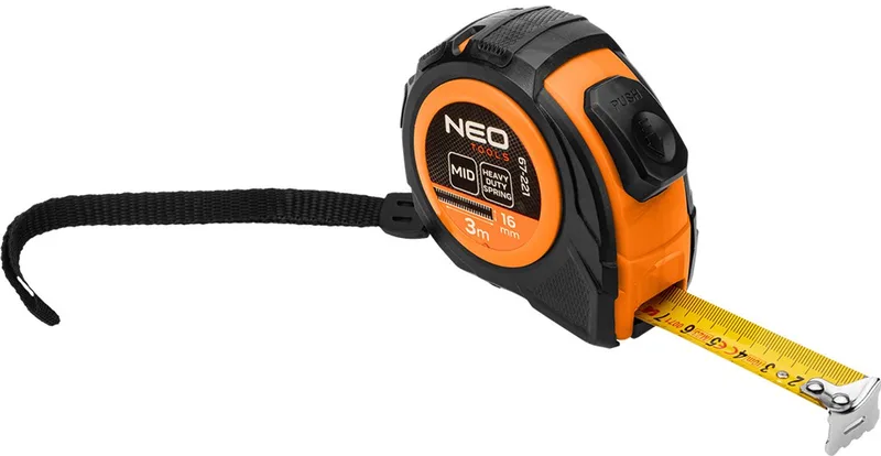 TOOLS 67-221 - Stalen Rolmaat - 3 m - Auto Blok - Twee Stopknoppen by Neo Tools, Orange – product image