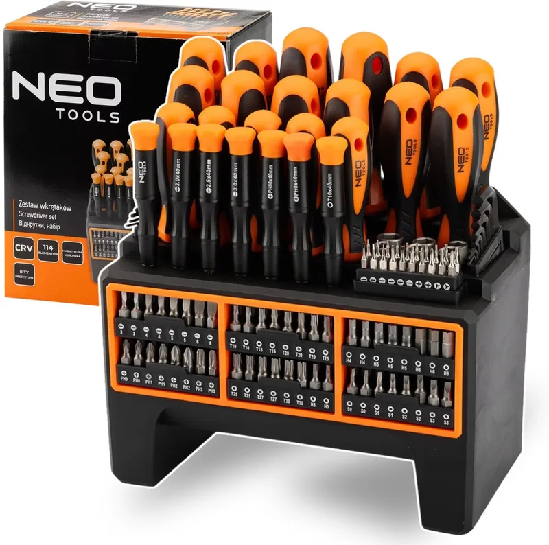 Uitgebreide Schroevendraaierset 114 Delen - Gereedschap voor Elke Klus de Neo Tools, Orange – image du produit