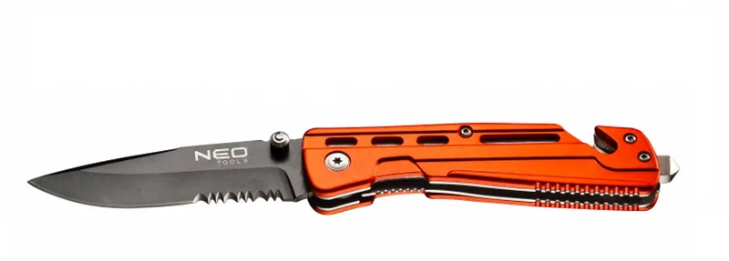Vouwmes - RVS - 165mm - 5-in-1 Functies van Neo Tools, Oranje – productafbeelding