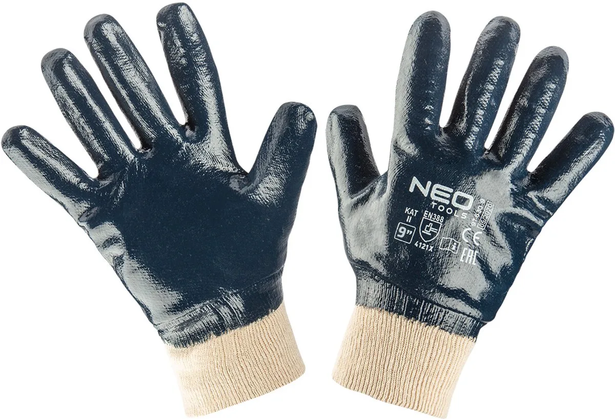 Werkhandschoen - Katoen Flanel Nitril Coating maat M9 de Neo Tools, Donker Blauw – image du produit