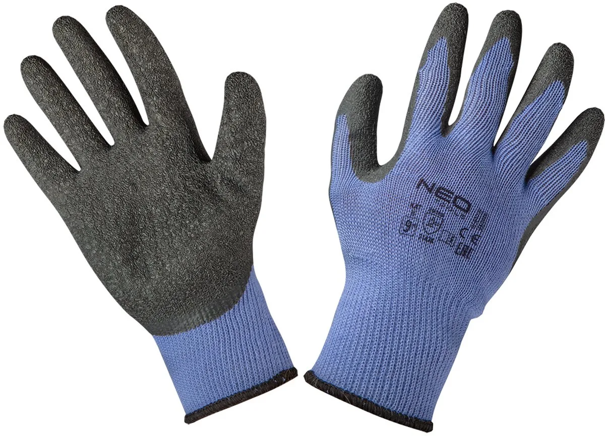 Werkhandschoenen - Polyester met Katoen - Latex Bekleed de Neo Tools, Bleu, 9 – image du produit