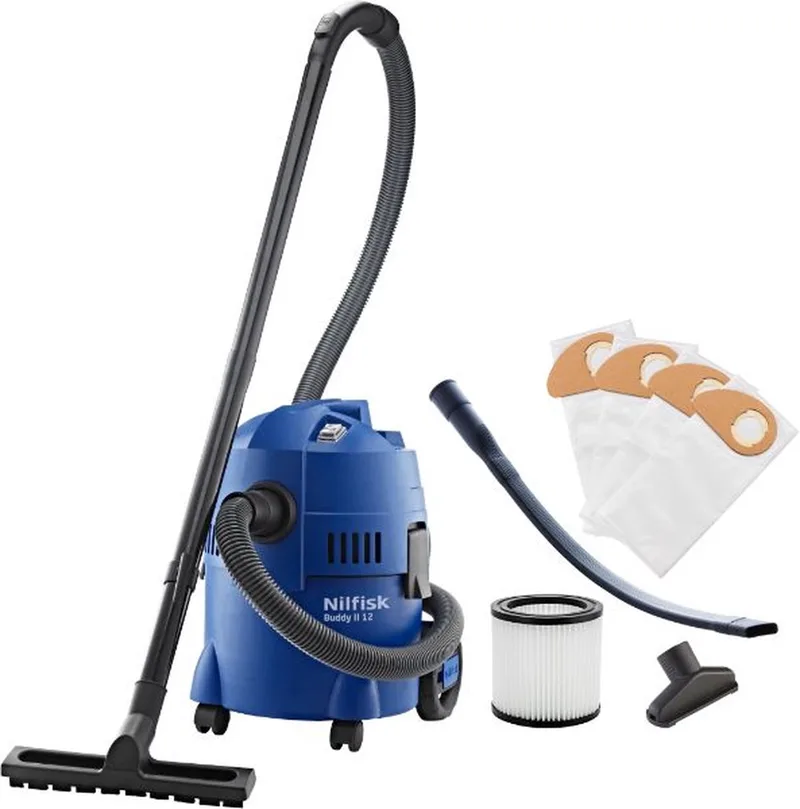Buddy II 12 – Compacte nat- en droogzuiger met 1200W motor, 12L container en blaasfunctie voor huis, auto en werkplaats, Stof-/waterzuiger van Nilfisk – productafbeelding