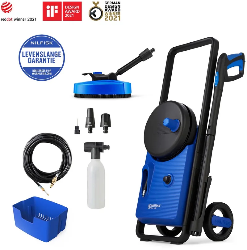 Core 140-8 InHand PowerControl – Krachtige hogedrukreiniger met 140 bar, metalen pomp, Ultra Torque-motor, PowerControl-functie en geïntegreerde slanghaspel van Nilfisk – productafbeelding