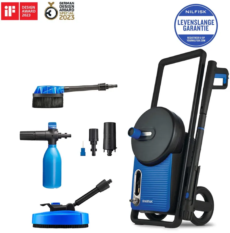 Excellent 180 Smart Assistant – Intelligente hogedrukreiniger met 180 bar, Smart Assistant aanraakscherm, Power Schuimsproeier, terrasreiniger en roterende borstel von Nilfisk – Produktbild