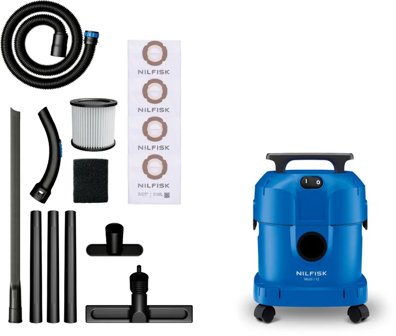 Multi I 12 Home Edition Nat- & Droogzuiger 1100W - 12L Waterzuiger & Stofzuiger met Blaasfunctie - Inclusief Bekledingsmondstuk, Flexibele Kierenzuiger & 4 Fleece Stofzakken by Nilfisk – product image