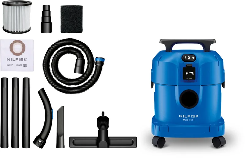 Multi I 12 T Nat- & Droogzuiger 1100W 12L met Stopcontact voor Elektrisch Gereedschap, Blaasfunctie & Power Tool Adapter van Nilfisk – productafbeelding