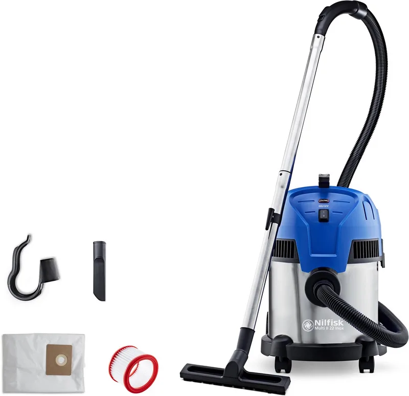 Multi II 22 INOX – Krachtige nat- en droogzuiger met 1200W motor, roestvrijstalen 22L container en blaasfunctie, Stof-/waterzuiger, Alleszuiger de Nilfisk – image du produit