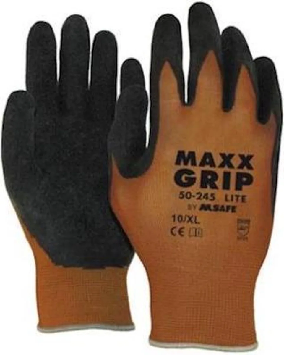 Maxx-Grip-Lite 50-245 handschoen M/8 Oxxa - zwart/bruin - Latex/nylon - Gebreid manchet - EN 388:2016 fra OXXA, Orange, Grå – produktbillede