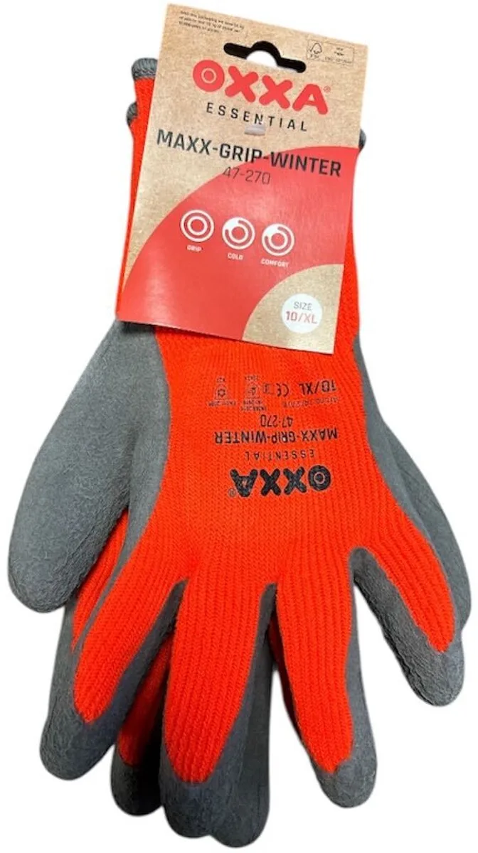 Maxx-Grip-Winter 47-270 handschoen XL/10 Oxxa - grijs/oranje - Latex - Gebreid manchet - EN 388:2016 de OXXA, Gris, Orange – image du produit