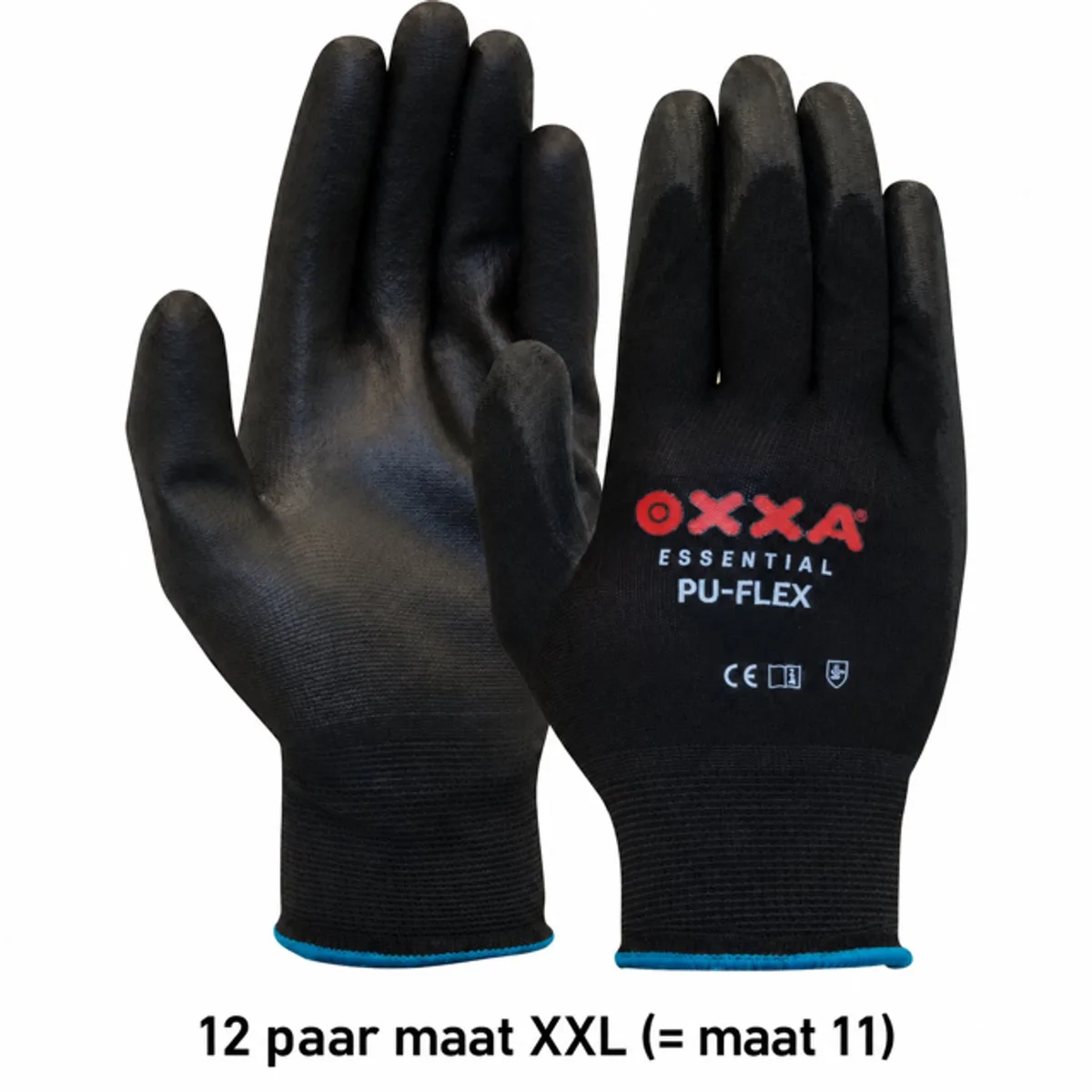 PU-Flex 14-086 handschoen 12 paar XXL Oxxa - PU/Nylon - Gebreid manchet - EN 388:2016 de OXXA, Noir – image du produit