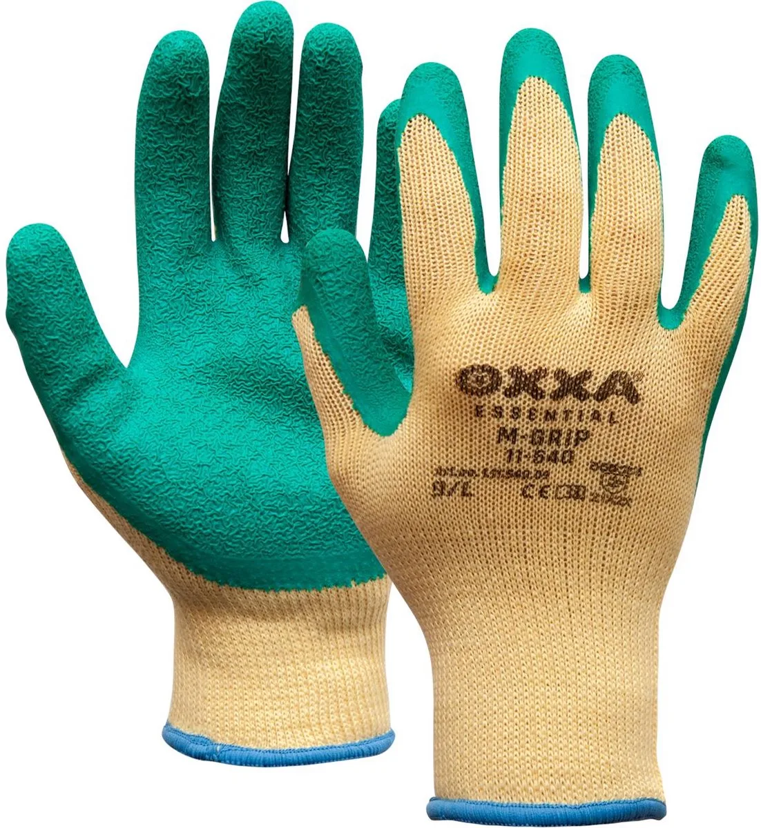 Tuinhandschoenen - M-Grip 11-540 - Ideaal voor klussen - Tuinhandschoenen dames & Tuinhandschoenen heren – Klussen – Werken – Bouw – Handschoenen – Latex – Maximale bescherming – Veiligheidshandschoen von OXXA, Grün, Gelb, XL – Produktbild