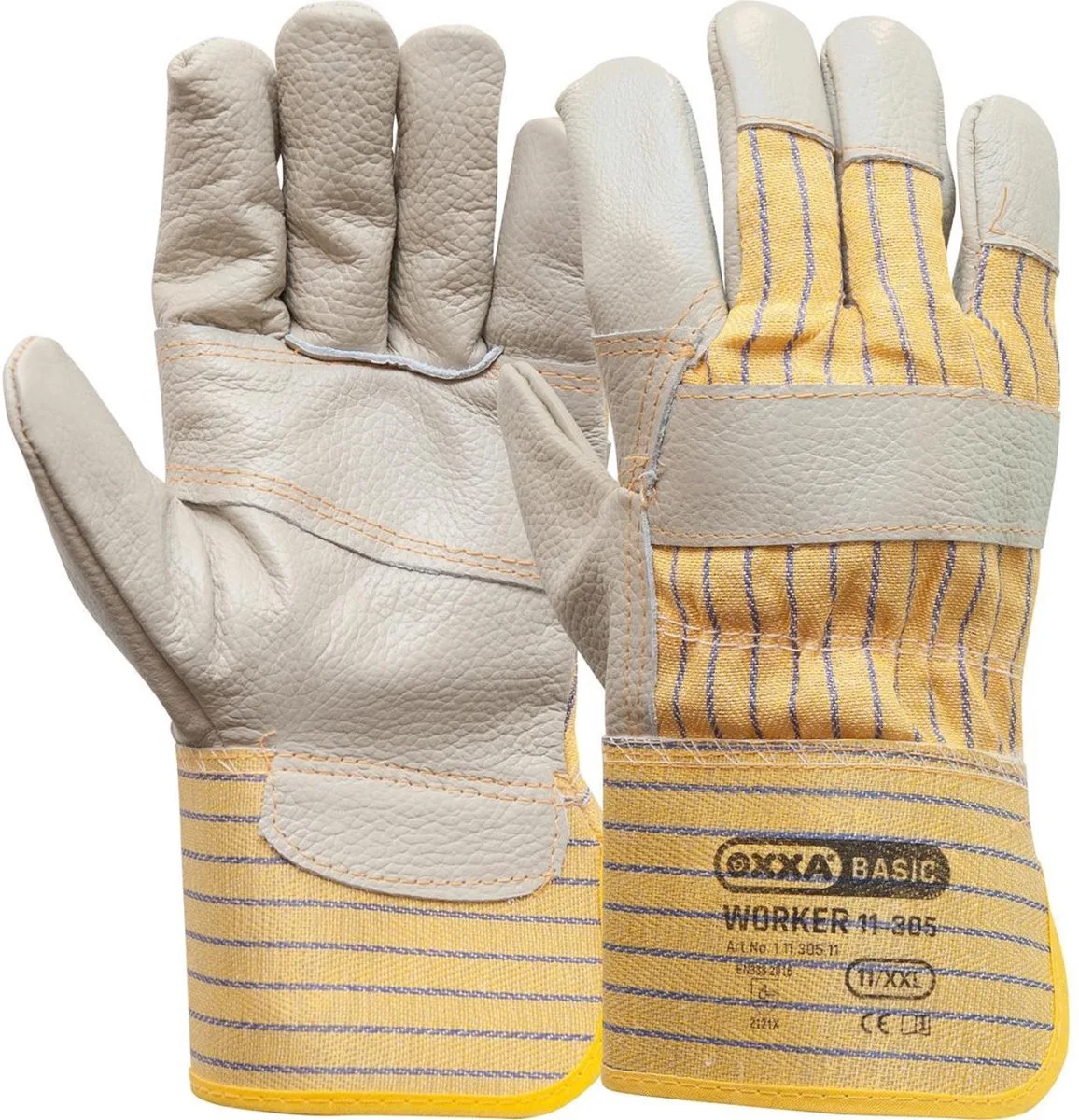 Worker - Leren Werkhandschoenen - (xxl) - 12 paar de OXXA, Gris, Jaune, 11 – image du produit