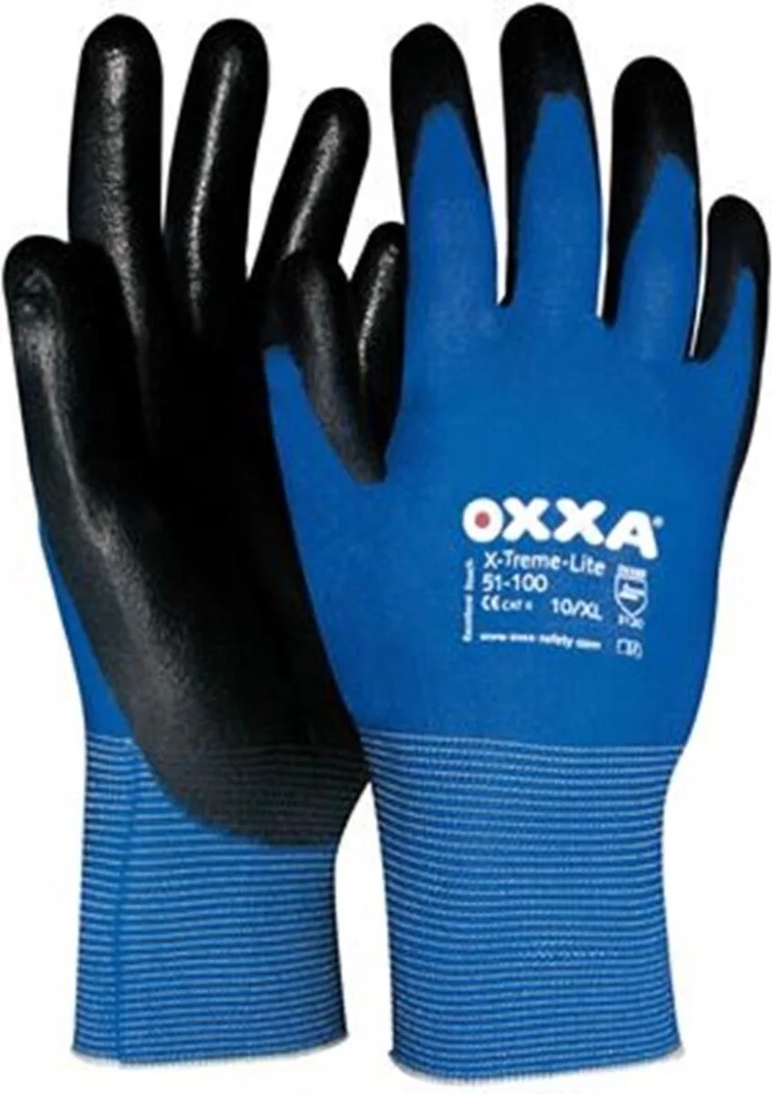 X-Treme-Lite 51-100 handschoen XL Oxxa - zwart/blauw - PU/Nylon - Gebreid manchet - EN 388:2016 de OXXA, Bleu, Noir – image du produit
