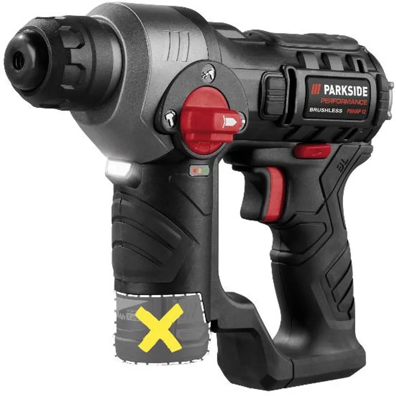 12 V Boorhamer zonder accu - Slagenergie: 1,1 Joule - Slagfrequentie: 0/6575 min⁻¹ - Tot 10x langere levensduur van de motor - Tot 37 % hogere slagfrequentie - Tot 10 % hogere slagenergie van Parkside – productafbeelding