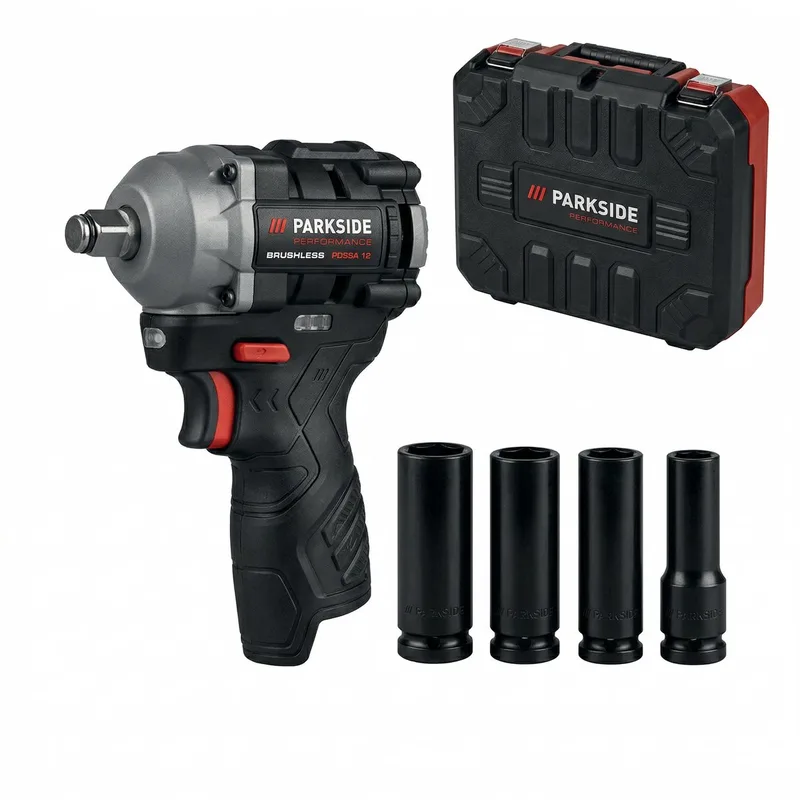 12V Accu Slagmoersleutel - compact en lichtgewicht - 300 Nm - Incl. 4 doppen - Slagschroevendraaier - Zonder Accu en lader von Parkside – Produktbild