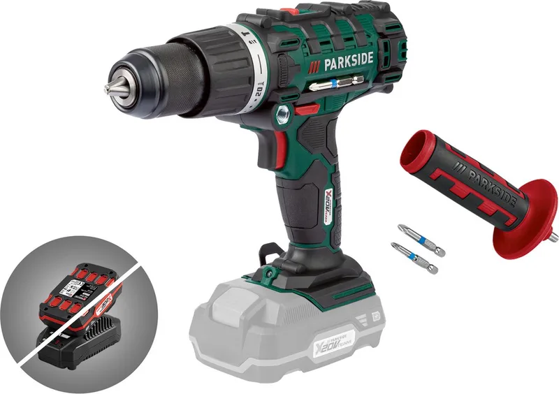 3 in 1 accu klopboorschroefmachine - 20V - zonder accu - Toerental: 0-440 tpm (1e versnelling) | 0-1650 tpm (2e versnelling) - Slagfrequentie: 26.400 spm - Klopboor / Schroefmachine - Exclusief accu en snellader von Parkside – Produktbild