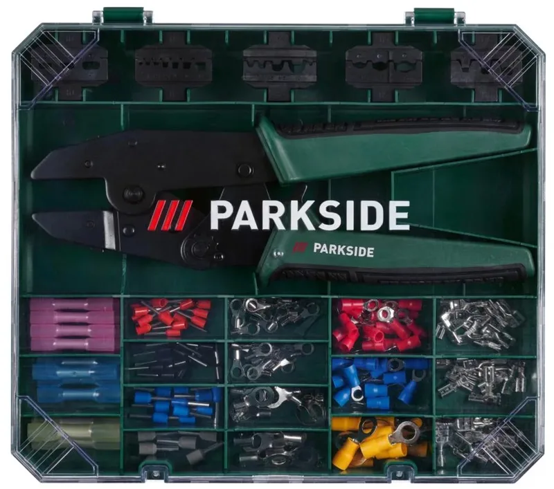 5 in 1 Krimptang set - 181 delig - 5 verwisselbare opzetstukken - Traploze vergrendeling die automatisch loslaat bij de juiste krimpdruk de Parkside, Vert – image du produit