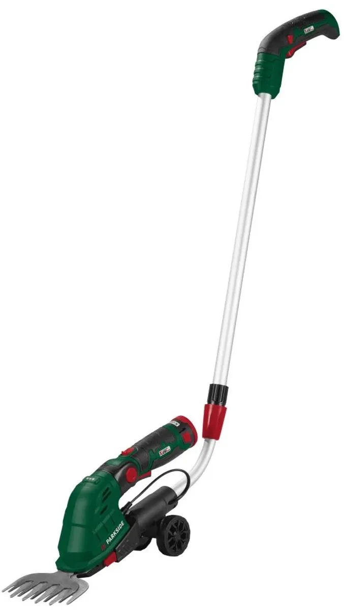 Accu-gras-/struikschaar met steel en wielen - 4 V, 2,0 Ah - 2-in-1: voor perfecte gazonranden en getrimde struiken - Trimmen zonder te bukken de Parkside – image du produit