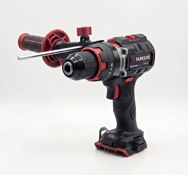 Accu-klopboormachine 20V zonder accu - Toerental: 0-630 / 0-2100 tpm - Koppel: 64 Nm - Inclusief extra handgreep, diepteaanslag van Parkside – productafbeelding