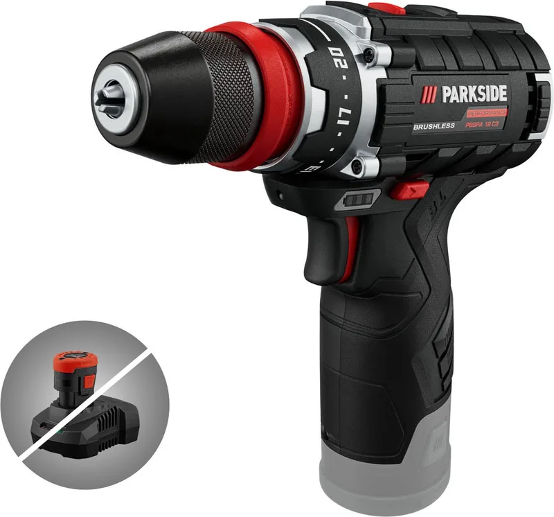 Accu-schroefboormachine 12V zonder accu - Toerental: 0–460 (1e versnelling) | 0–1750 min-¹ (2e versnelling) - Draaimoment: max. 35 Nm - Boordiameter: 19 mm in hout | 10 mm in staal - Exclusief accu en snellader von Parkside – Produktbild