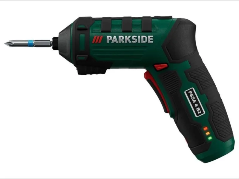 Accu schroevendraaier - Inclusief 4V accu en lader - Geïntegreerde LED-zaklamp - Magnetische zeshoekige bithouder - Schroefmachine - Met Koffer von Parkside – Produktbild