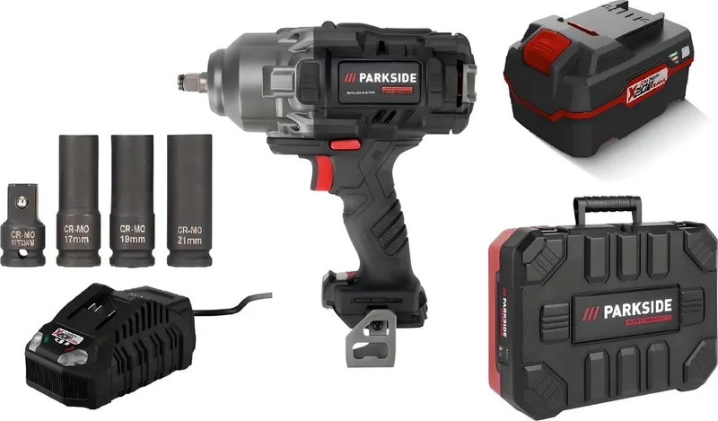 Accu-slagmoersleutel 20V - Inclusief 20V 4Ah accu en snellader - Toerental: 660 / 1250 / 1550 tpm - Max. koppel: 130 / 400 / 1356 Nm de Parkside – image du produit