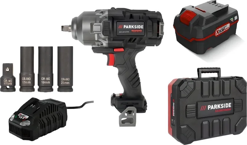 Accu-slagmoersleutel 20V - Inclusief 20V 4Ah accu en snellader - Toerental: 660 / 1250 / 1550 tpm - Max. koppel: 130 / 400 / 1356 Nm de Parkside – image du produit