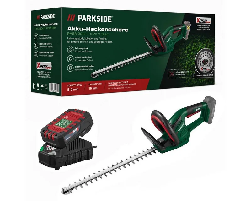 Akku-Heckenschere Akku Heckenschere PHSA 20-Li - X 20 V Team mit Akku 2.0 Ah & Ladegerät fra Parkside – produktbillede