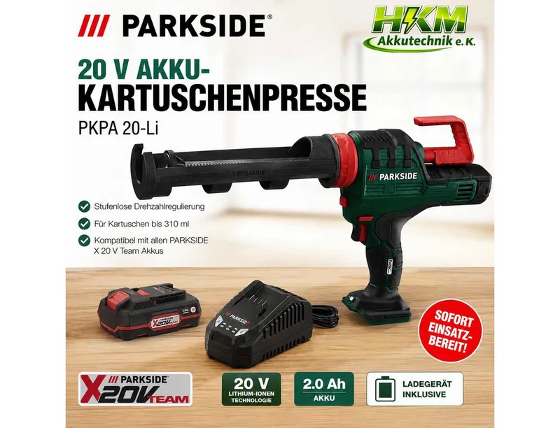 Akku-Kartuschenpistole PARKSIDE 20 V Akku-Kartuschenpresse PKPA 20-Li Akku 2.0 Ah / Ladegerät von Parkside – Produktbild 2 von 2