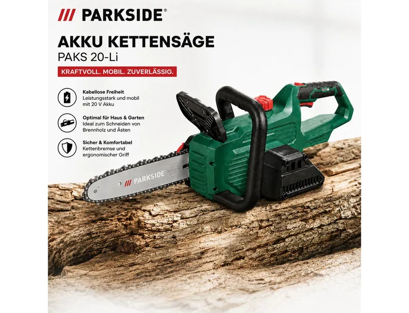 Akku-Kettensäge PARKSIDE Akku Kettensäge PAKS 20-Li Solo Gerät de Parkside – image du produit 1 sur 3