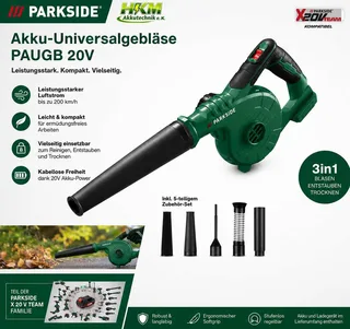Akku-Laubbläser 20 VAkku-Universalgebläser PAUGB, Laubbläser mit Akku 2 Ah /Ladegerät de Parkside – image du produit 2 sur 2