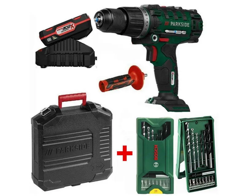 Akku-Schlagbohrschrauber 20V Schlagbohrschrauber PSBSA 20-Li C3 Akku 2 Ah+ Bosch Bohrer Set by Parkside – product image