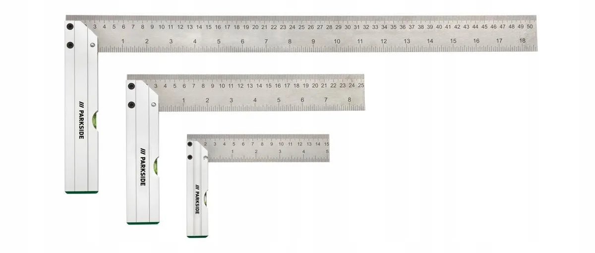 Aluminium Winkelhaken met Waterpas, 3 stuks, tot 50 cm fra Parkside, Sølv – produktbillede