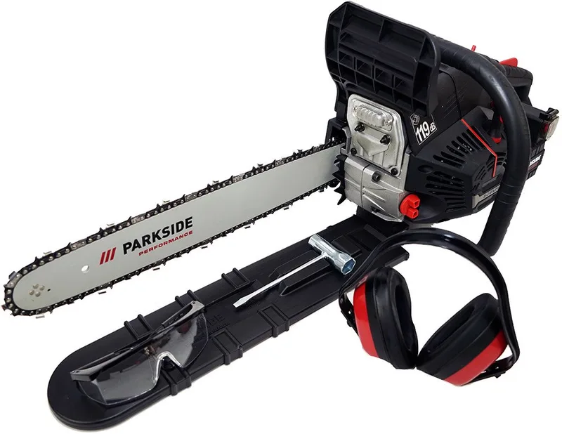 Benzin-Kettensäge Benzin Motorsäge Kettensäge PPBKS 56, 45 cm Schwertlänge fra Parkside, Sort – produktbillede 1 af 4
