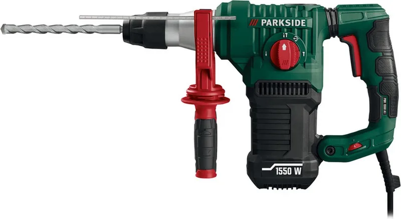 Boor- en breekhamer met SDS-plus - Vermogen: 1550 W - Toerental: 0–3900 tpm - Slagenergie: 5 joule - Inclusief 3x SDS-boor, spitse beitel, vlakke beitel, metaaldiepteaanslag, tandkransboorhouder en montagesleutel de Parkside – image du produit