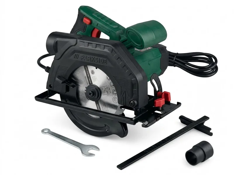 Cirkelzaag 750 W - Elektrische handcirkelzaag - Toerental: 5000 tpm - Zaagblad: Ø 140 mm - Snijdiepte: bij 0°: max. 45 mm, bij 45°: max. 29 mm - Zaagblad Ø: ca. Ø 14 cm x Ø 2 cm - Aansluiting voor externe stofafzuiging von Parkside – Produktbild