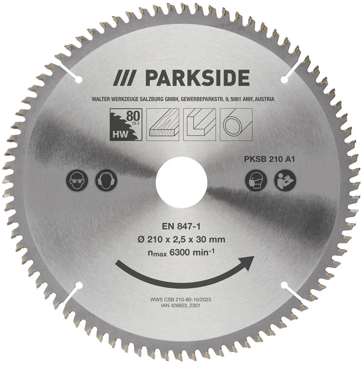 Cirkelzaagblad Zaagblad Ø 210 mm - 80-tands blad (TR-F) voor fijne sneden von Parkside – Produktbild